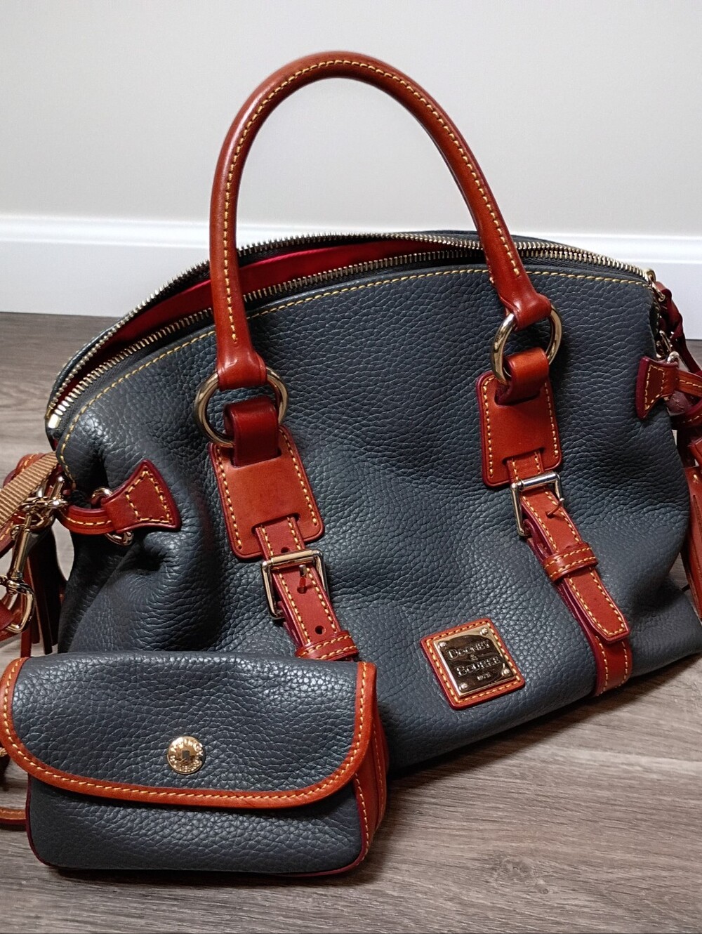 Dooney & Bourke Midnight Blue Pebbled Leather Bristol Satchel Matching Pouch